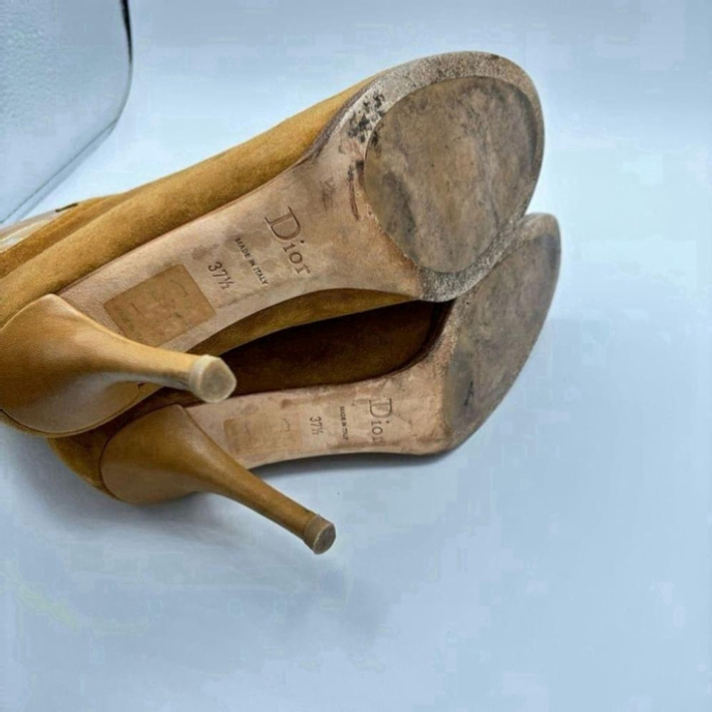 Christian Dior Suede ankle Boots Cd Logo Brown Stiletto Heel Bootie EU 37.5 - Picture 11 of 16